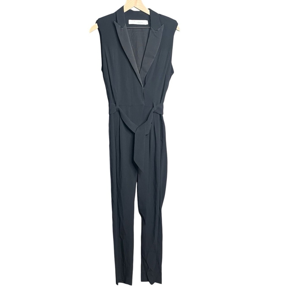IRO Anis Jumpsuit Black Tuxedo Belted Sleeveless Wide Leg Size 34 US 2 - Picture 2 of 7